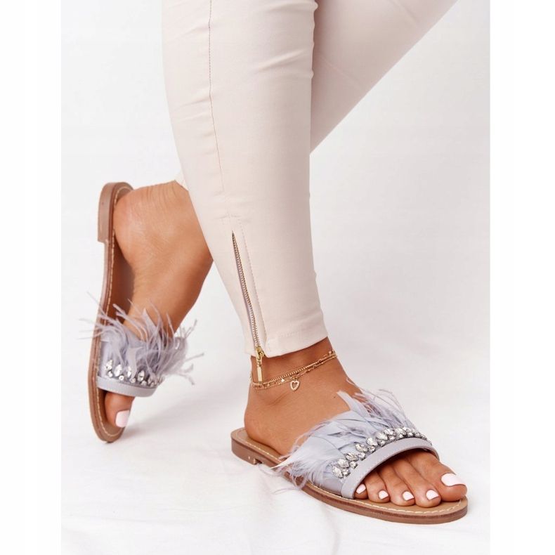 Slippers With Feathers Lu Boo Gray grey 2