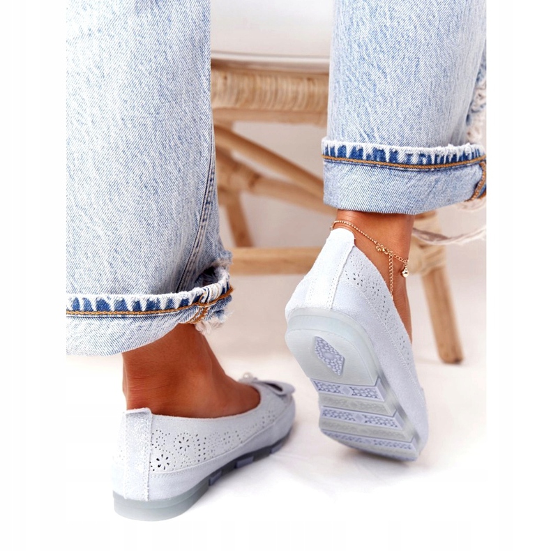 Rio Flore Leather Eco-Friendly Blue Ballerinas silver 5