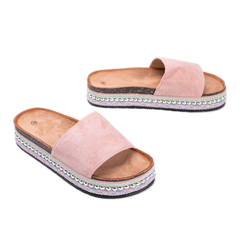 Pink slippers with decorative Fiore sole 1