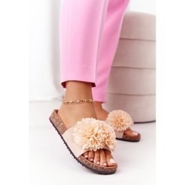 Beige Flowerbomb Slippers On Cork Sole 2 Beige Flowerbomb Slippers On Cork Sole 2