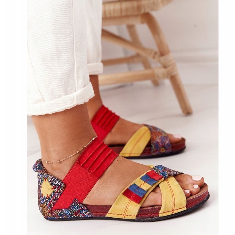 Leather Sandals With Cuff Maciejka 03375 Red-Yellow 1