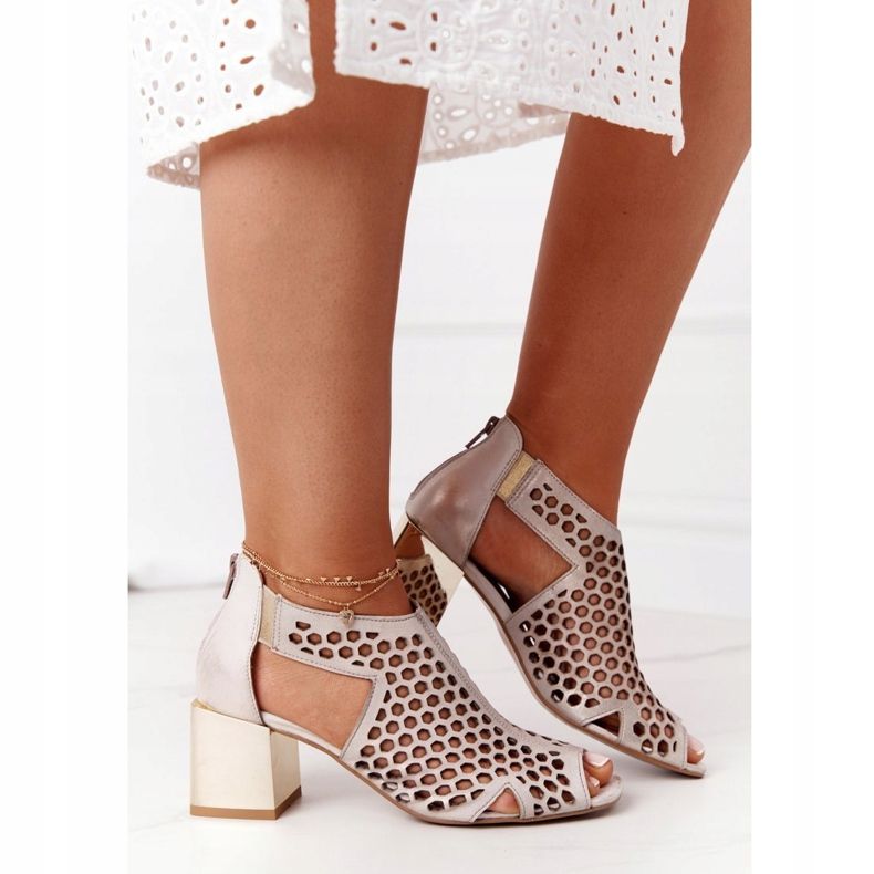 Openwork Sandals On A Bar Maciejka 04593-25 Golden Rubbed brown 2