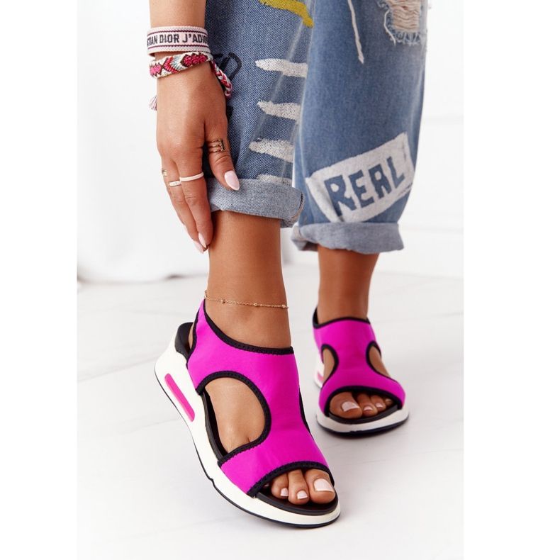S.Barski Slip-On Sandals On A Wedge Fuchsia Zoey black pink 2