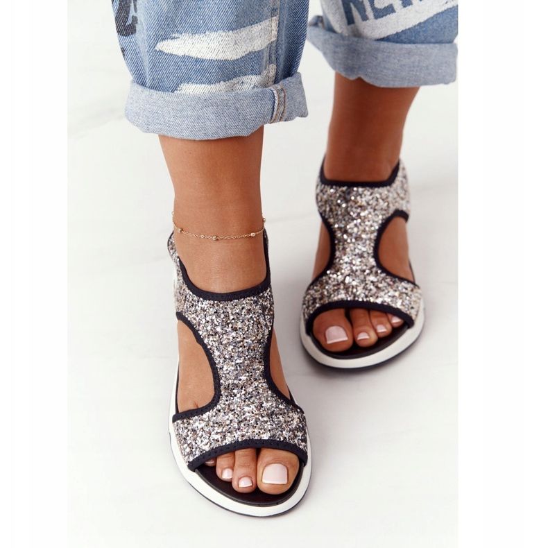 S.Barski Silver Slip-On Sandals With Zoey Brocade black 1