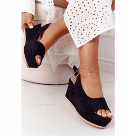 Suede Wedge Sandals Black Party Time 1