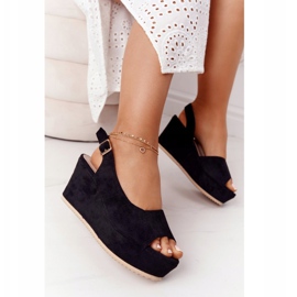 Suede Wedge Sandals Black Party Time 2