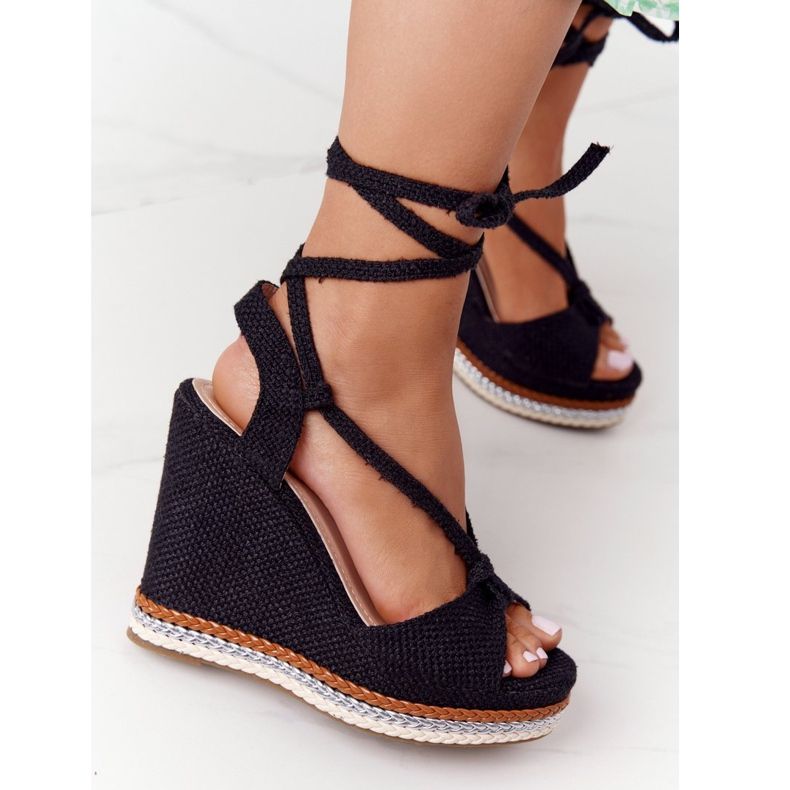 Tied Black Hawaii Wedge Sandals 1