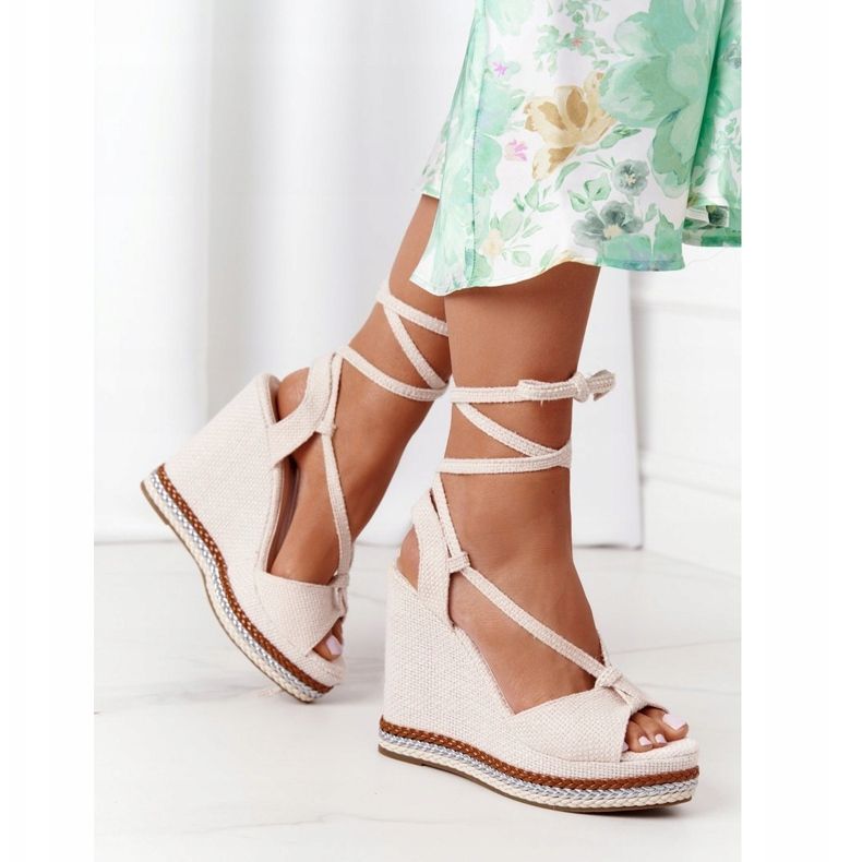 Tied Wedge Sandals On A Beige Hawaii 2
