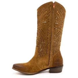 Exousite Women's openwork leather boots 1229 brown cognac 1