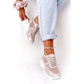 Leather Wedge Sneakers With Mesh S.Barski Golden beige 3