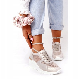 Leather Wedge Sneakers With Mesh S.Barski Golden beige 2