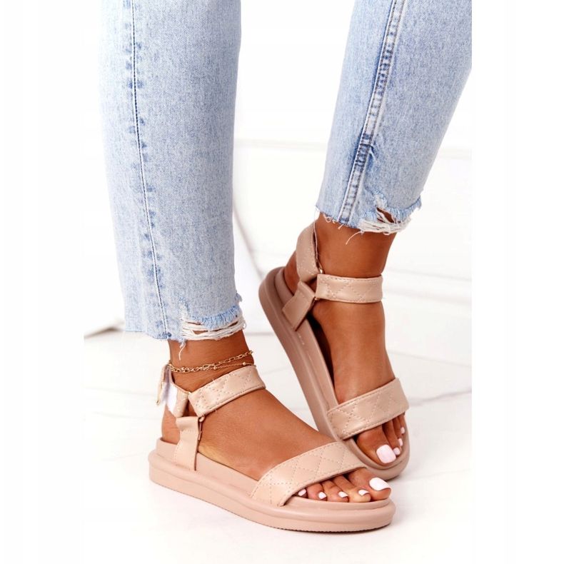 SEA Platform Sandals With Quilting Beige CK197P Turn Around 3