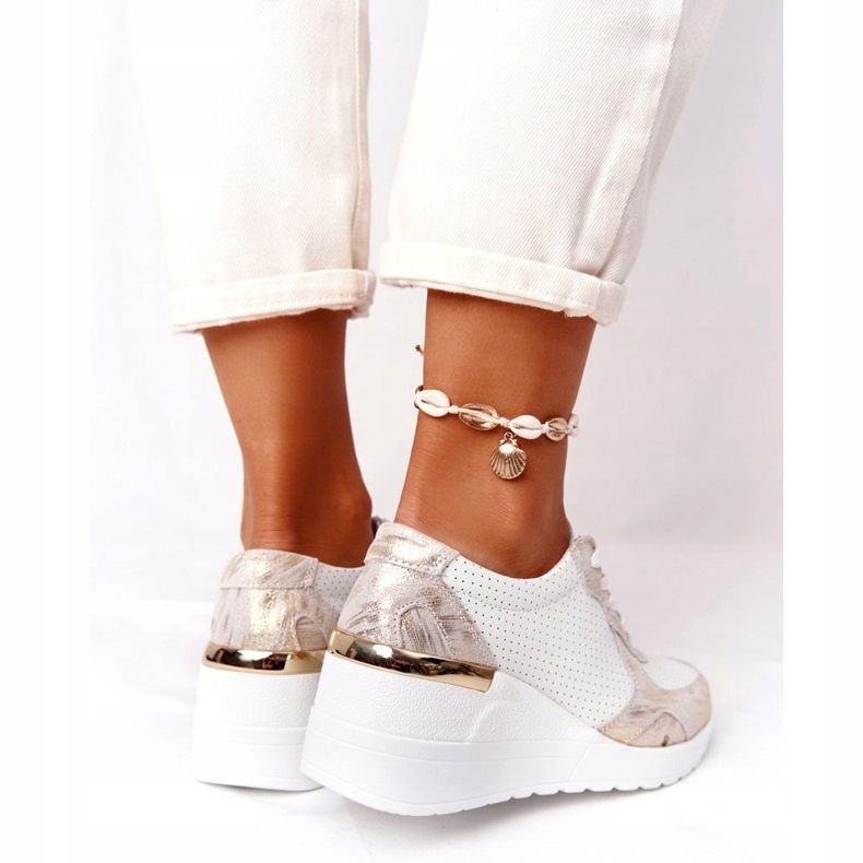 Leather Wedge Sneakers S.Barski 82105 White-Gold beige golden 1