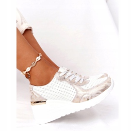Leather Wedge Sneakers S.Barski 82105 White-Gold beige golden 2