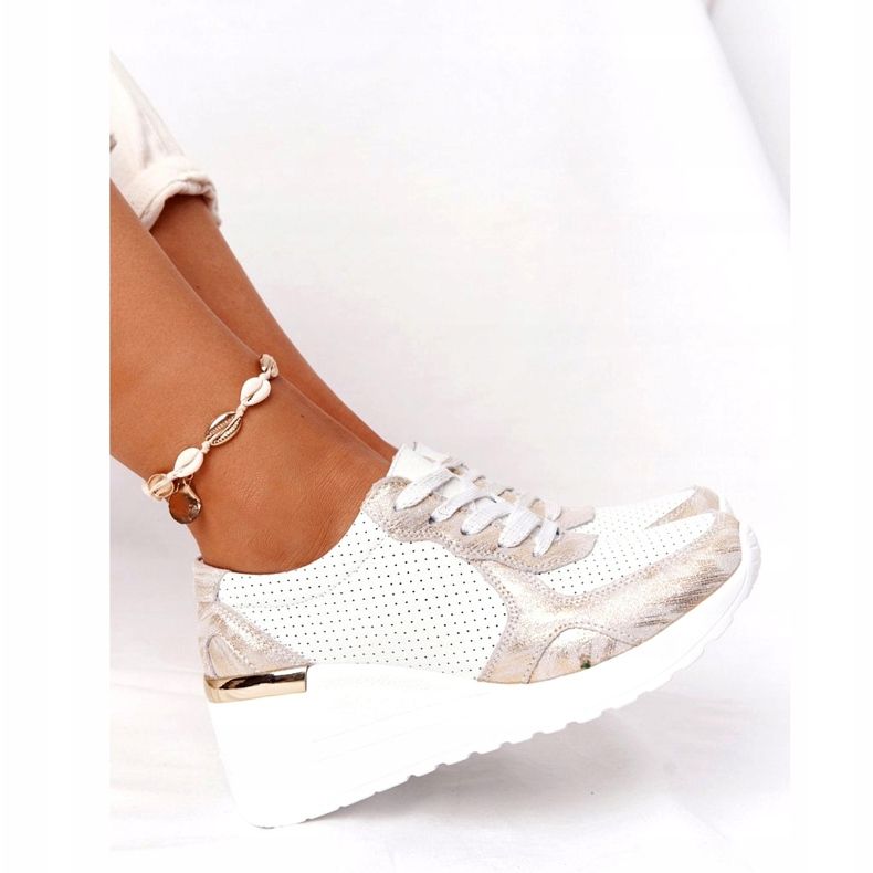 Leather Wedge Sneakers S.Barski 82105 White-Gold beige golden 2