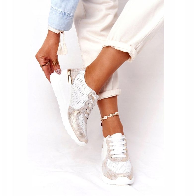 Leather Wedge Sneakers S.Barski 82105 White-Gold beige golden 4