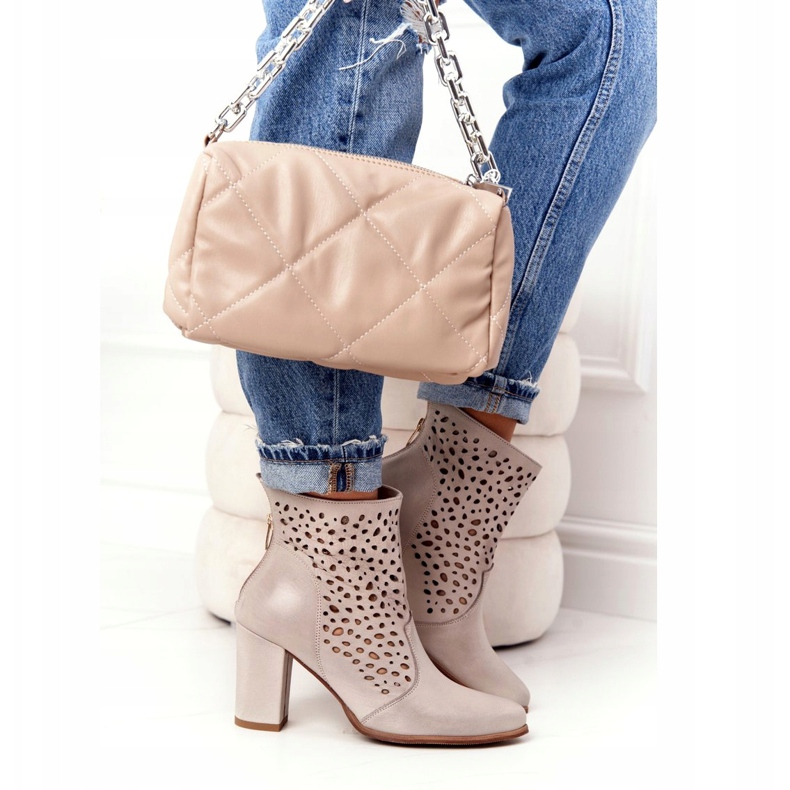 Openwork Leather Booties On A Post Exquisite 1219 Cappuccino beige 1