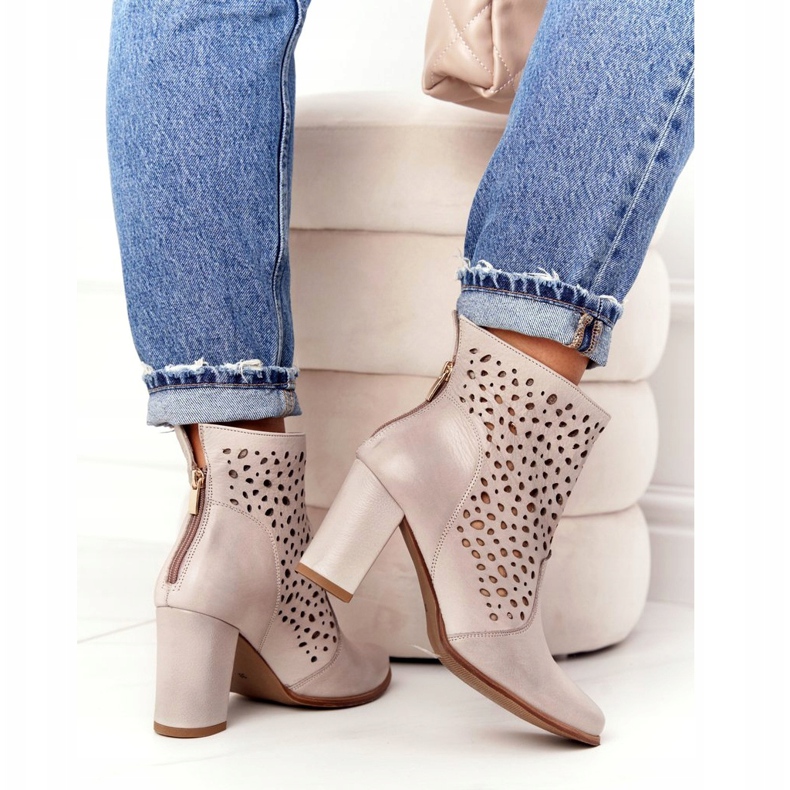 Openwork Leather Booties On A Post Exquisite 1219 Cappuccino beige 2