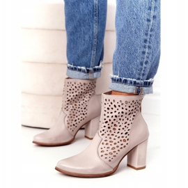Openwork Leather Booties On A Post Exquisite 1219 Cappuccino beige 3