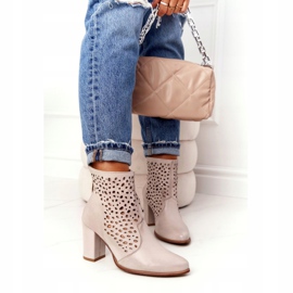 Openwork Leather Booties On A Post Exquisite 1219 Cappuccino beige 4