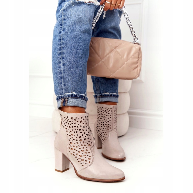 Openwork Leather Booties On A Post Exquisite 1219 Cappuccino beige 4