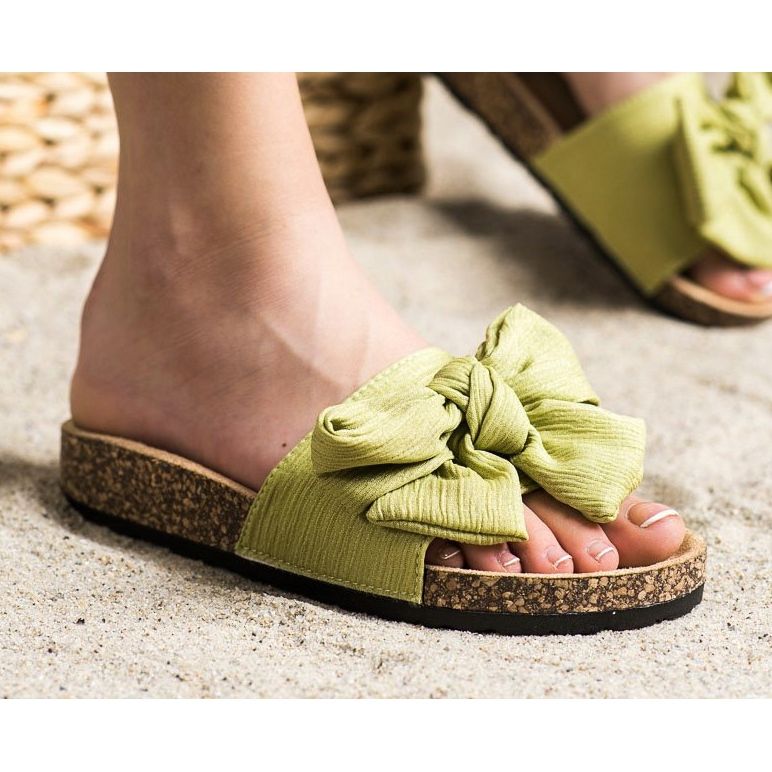 SHELOVET Slippers with a bow green 2
