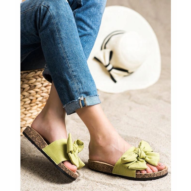 SHELOVET Slippers with a bow green 1 SHELOVET Slippers with a bow green 1