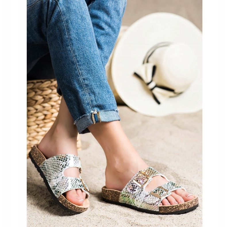 SHELOVET Slippers With Holo Effect silver grey multicolored 1