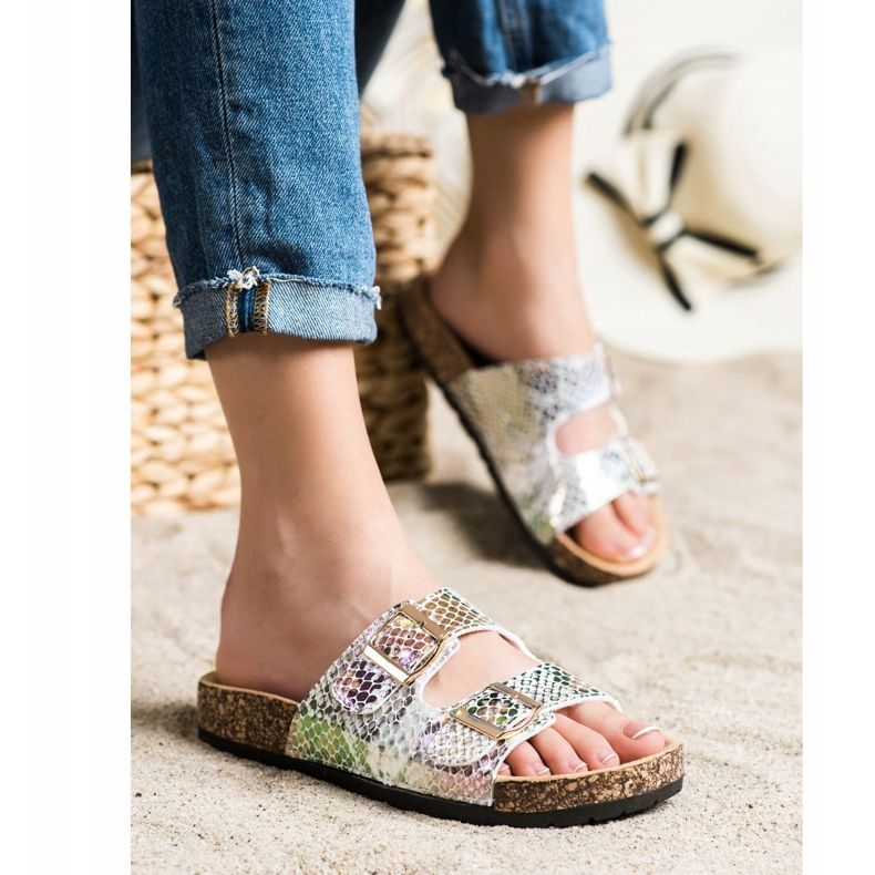 SHELOVET Slippers With Holo Effect silver grey multicolored 2