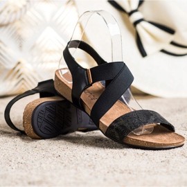 SHELOVET Leather Sandals With Glitter black 1
