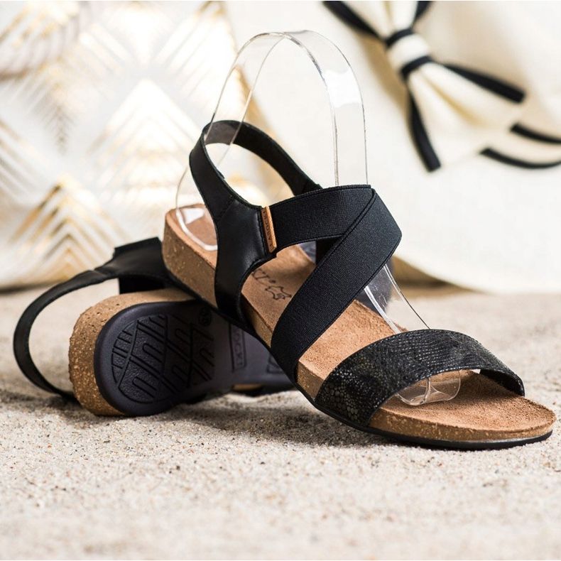 SHELOVET Leather Sandals With Glitter black 1