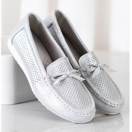 Goodin Leather Shoes With A Bow silver grey 2 Goodin Leather Shoes With A Bow silver grey 2