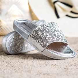 Small Swan Silver Slippers With Crystals grey 1