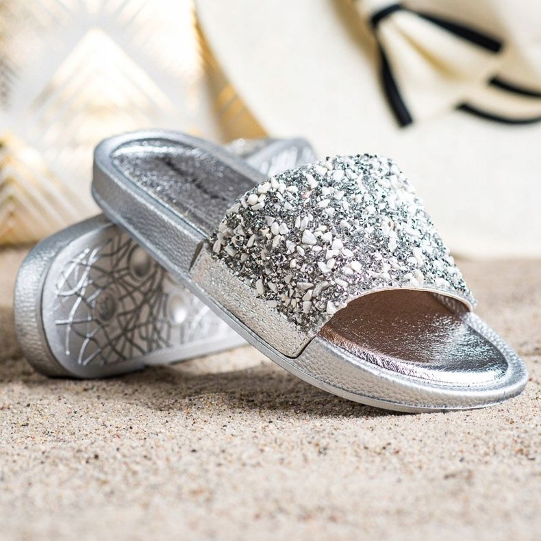 Small Swan Silver Slippers With Crystals grey 1