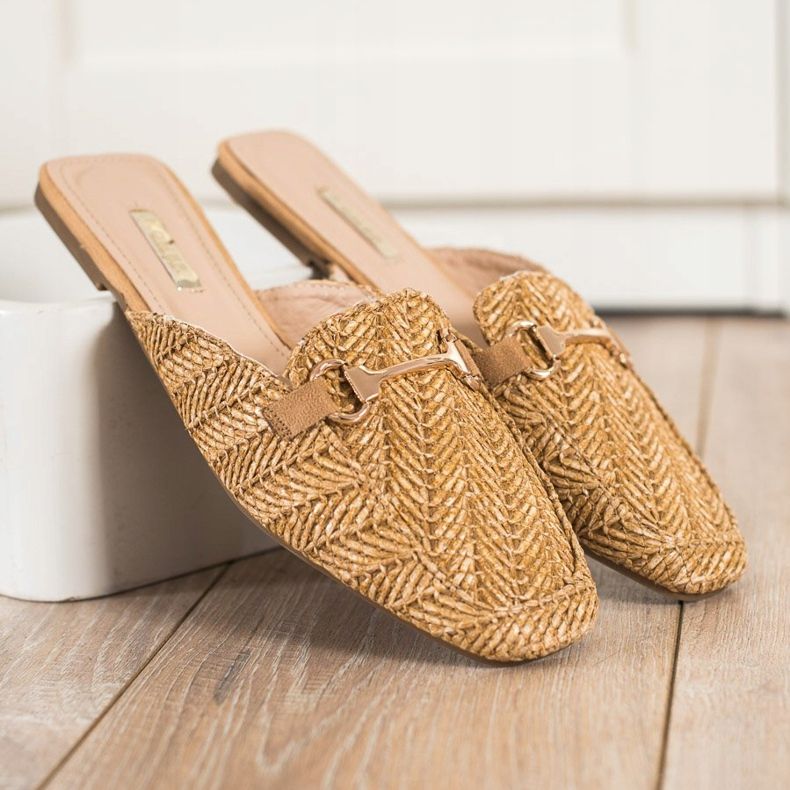 SHELOVET Elegant Straw Slippers brown 1