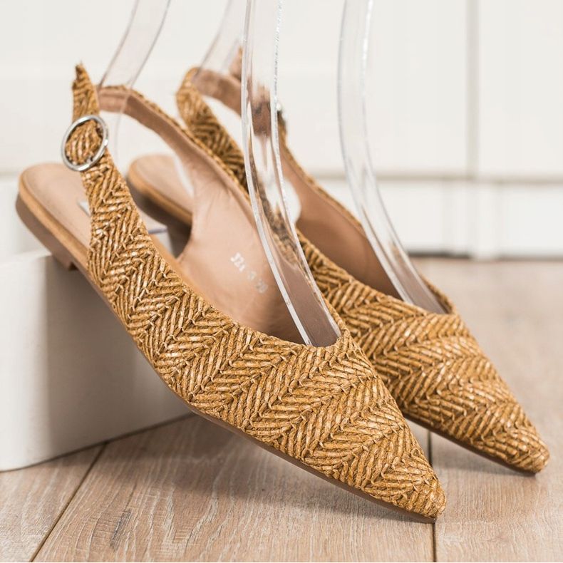 SHELOVET Straw Pumps With An Open Heel brown 1