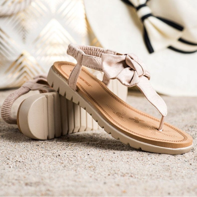 SHELOVET Flip-Flops Sandals With A Bow beige 1