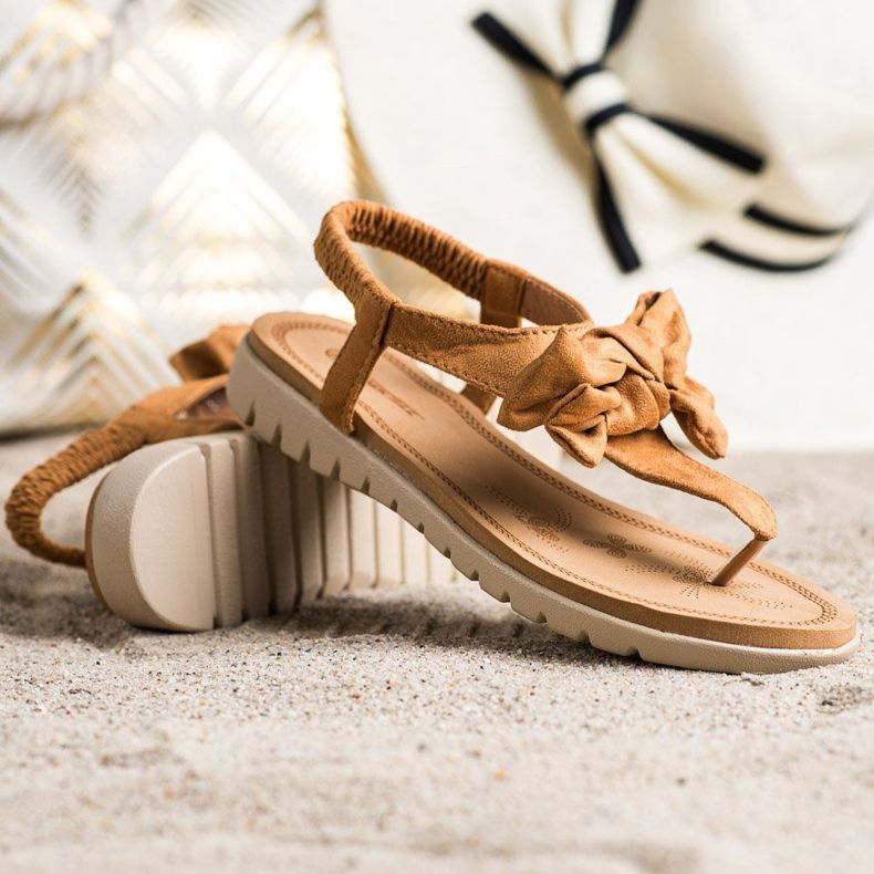 SHELOVET Flip-Flops Sandals With A Bow brown 1