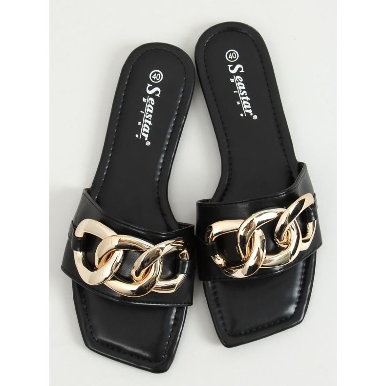 Square slippers with a chain black CK206P Black 1