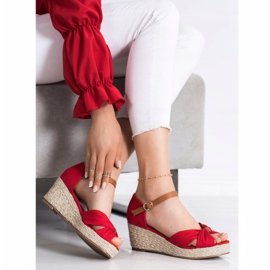 Goodin Textile Wedge Sandals red 1