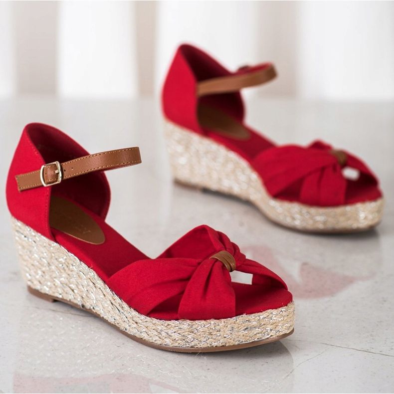 Goodin Textile Wedge Sandals red 2