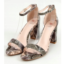 Snake skin high-heeled sandals NF-62P Khaki 1