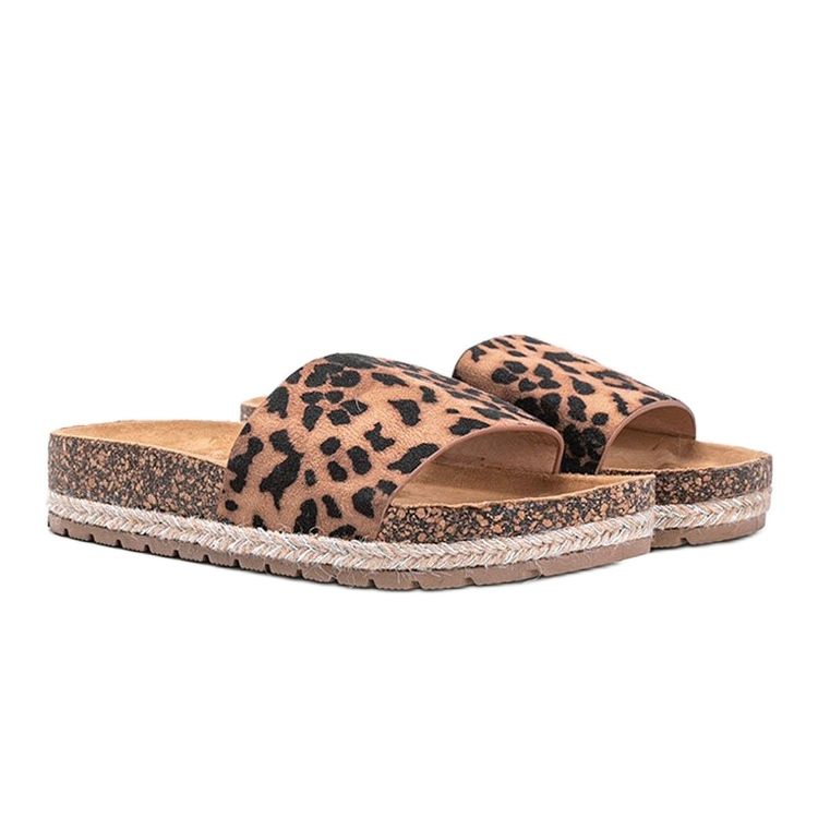 Cashy brown slippers with leopard print beige 1
