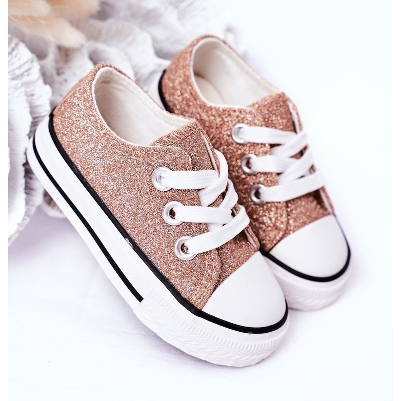 Children's Pink Gold Glitter Sneakers Bling-Bling golden 1 Children's Pink Gold Glitter Sneakers Bling-Bling golden 1