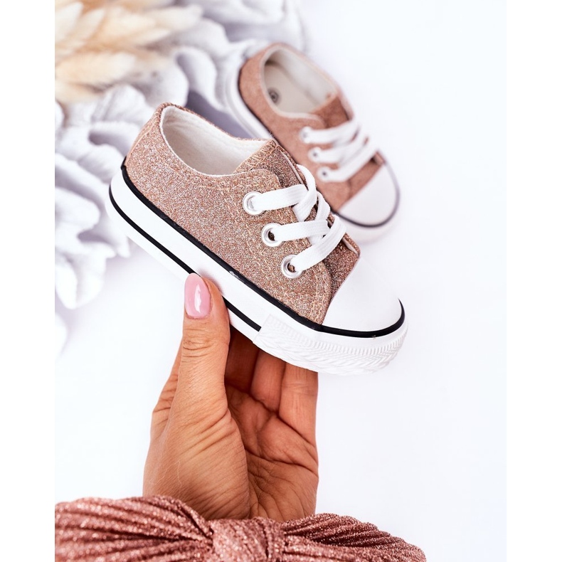 Children's Pink Gold Glitter Sneakers Bling-Bling golden 2