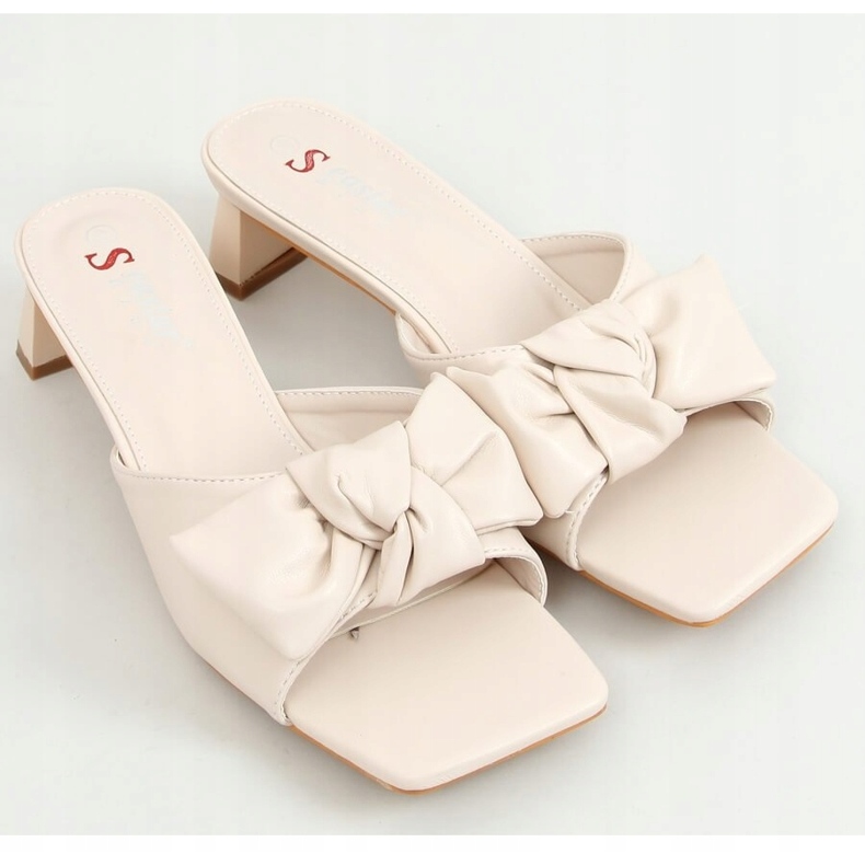 Slippers on a designer beige heel T388P Beige 1
