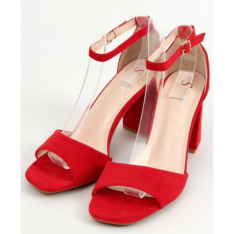 Sandals with square heels, suede red TU173P Red 1