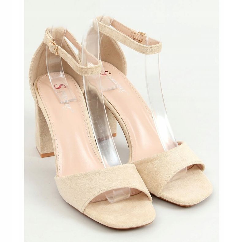 Sandals with square heels suede beige TU173P Beige 1