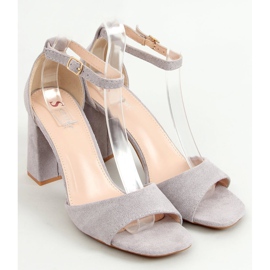Sandals with square heels, gray suede TU173P Gray grey 1