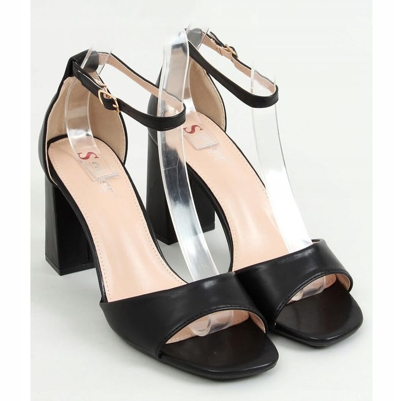 Sandals with square heels, black TU173P-PU Black Pu 1